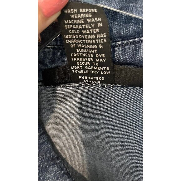 Prairie Style Jean Chambray Denim/Lace Hem Collar Dress Womens 16 Cottage Core - Picture 6 of 11